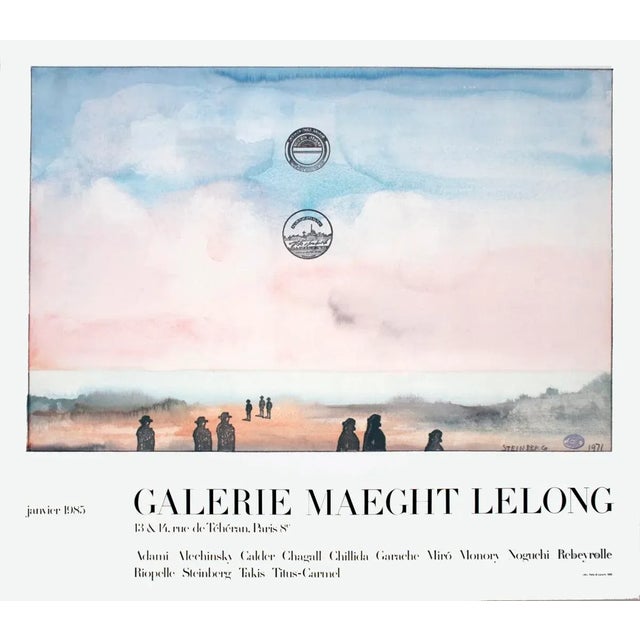 Modern Saul Steinberg Galerie Maeght Lelong 26.5" X 30.25" Poster 1985 Modernism Pastel, Pink, Blue For Sale - Image 3 of 3