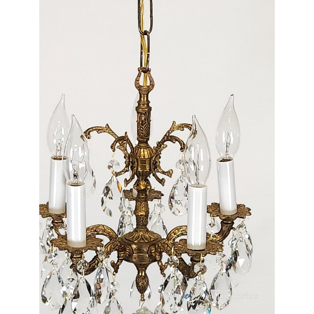 Metal Antique 5 Arm 5 Light Tiny Dancer Brass Cut Lead Glass Crystal Chandelier For Sale - Image 7 of 12