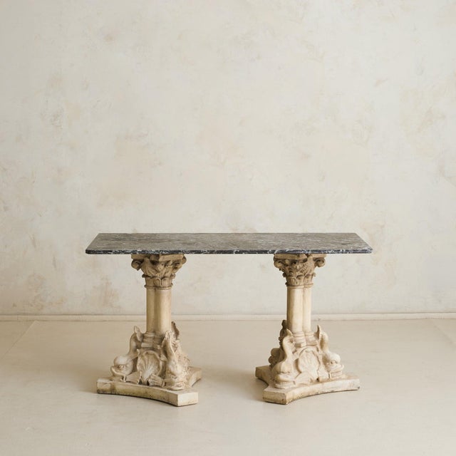 Stone French Neoclassical Dolphin Console with Marble Top, 1940s For Sale - Image 7 of 11