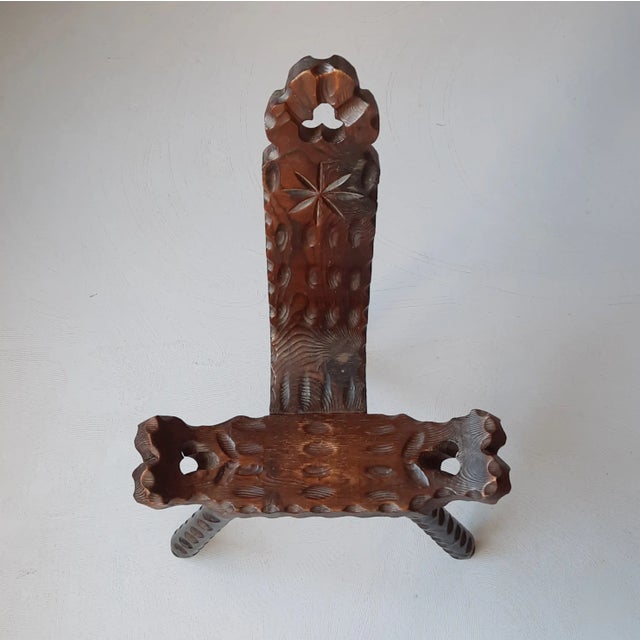 Spanish wooden tripod chair. Revival / brutalist style. This type of chairs was brought from Spain as a souvenir in the...