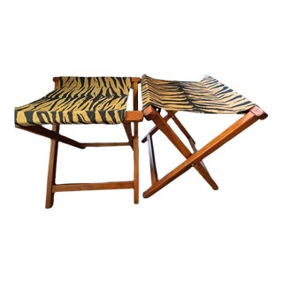 1970s Pair Vintage Folding Stools Zebra Fabric For Sale