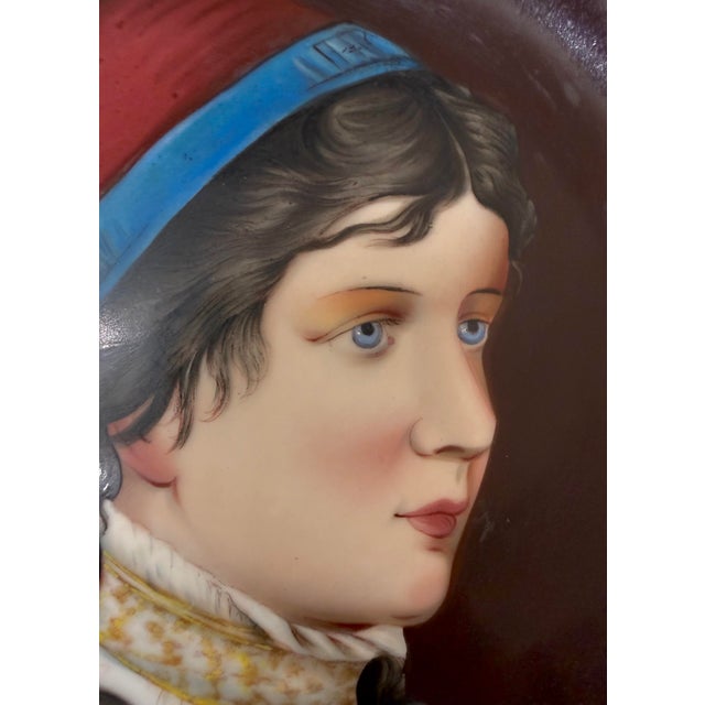 Victorian Antique 1800s Painted Porcelain Bronze Portrait Lady Decorator Collectible Plate For Sale - Image 3 of 12