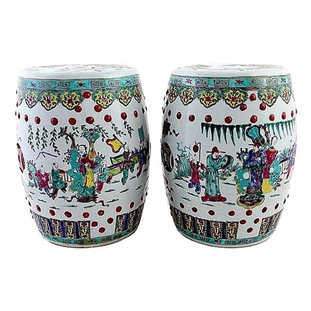 Antique Chinese Ceramic Garden Stools - a Pair For Sale