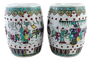 Antique Chinese Ceramic Garden Stools - a Pair