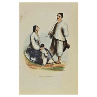 Auguste Wahlen, Family of Japanese Fishermen, Lithograph, 1844 For Sale