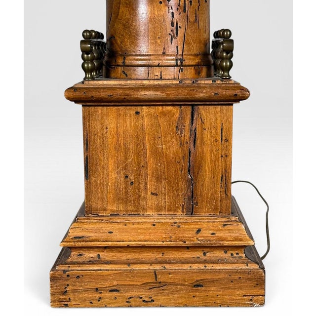 Antique Victorian Converted Brass Column Lamp on Wood Base With 1786 Plaque For Sale - Image 9 of 17
