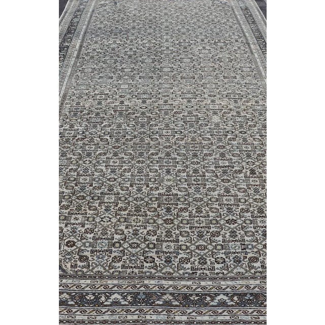Antique Persian Hamadan Gallery Rug With Allover Pattern in Cool Tone 8'0 X 16'10 For Sale - Image 10 of 17