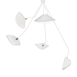 Modern White Five Curved Fixed Arms Spider Ceiling Lamp by Serge Mouille For Sale