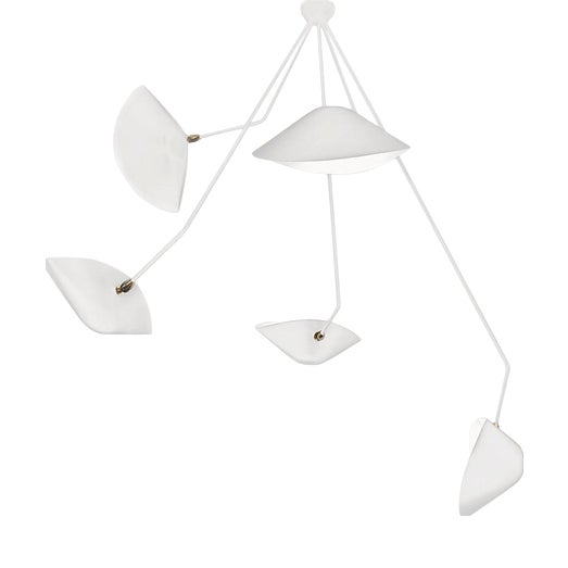 Modern White Five Curved Fixed Arms Spider Ceiling Lamp by Serge Mouille For Sale
