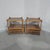 Excellent quality pair yew wood lamp tables, with two drawers and leather tops, freestanding and in excellent overall...