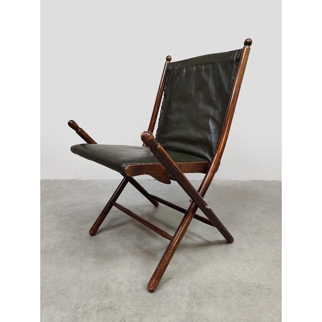 Vintage Leather Folding Campaign Chair by Leren Klapstoel, 1950 For Sale - Image 6 of 8