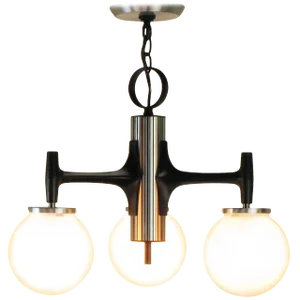 Litecraft Black Enameled and Brushed Aluminum Three-Globe Chandelier