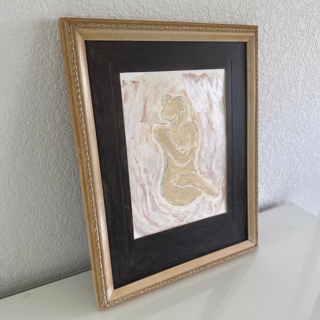 Abstract Original Abstract Figurative Acrylic and Charcoal Painting Matted and Framed For Sale - Image 3 of 6