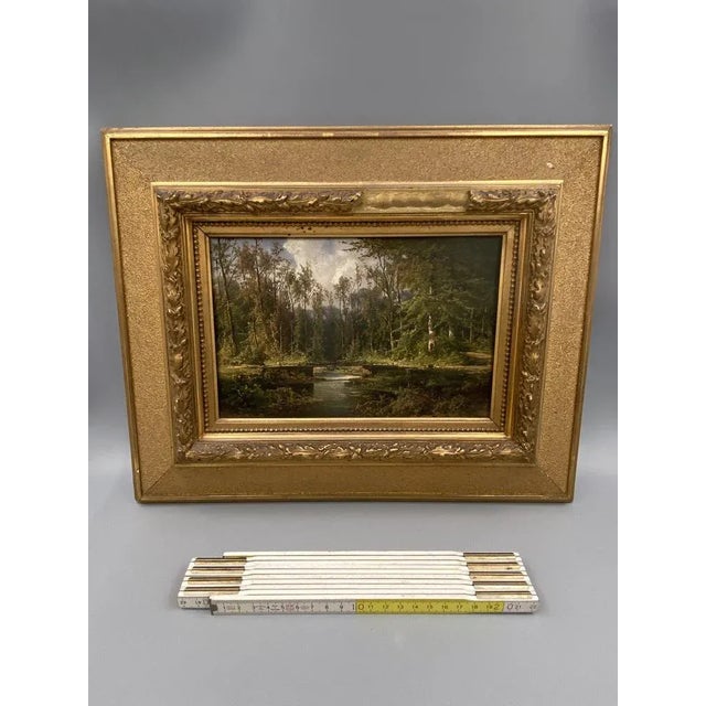 Cölestin Brügner, Miniature Park Bridge over Woodland Stream, 19th Century, Oil Painting, Framed For Sale - Image 3 of 10