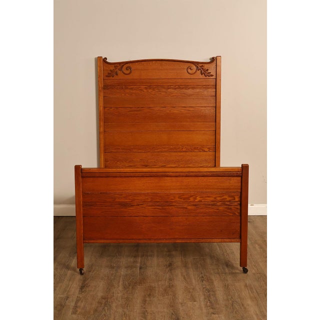 Antique American Victorian Oak Full Size High Back Bed For Sale - Image 18 of 18