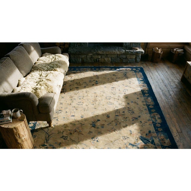 1920s Camel Floral Geometric Antique Chinese Peking Carpet 8'2" X 9'9" Handknotted Wool Rug For Sale - Image 14 of 15