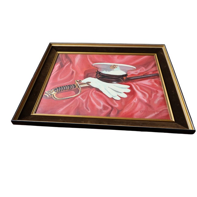 Red Late 20th Century Jorge Sepulveda Diaz Signed Original Usmc Regalia Still Life Painting, Framed For Sale - Image 8 of 18