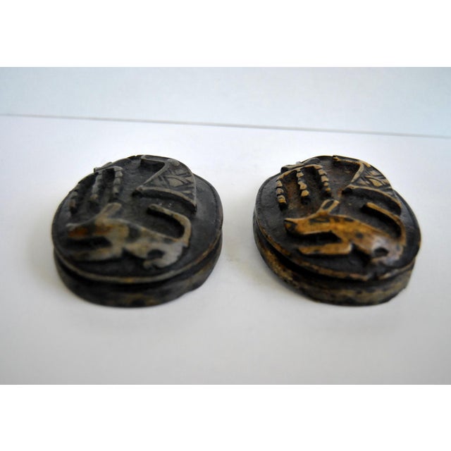 1950s Alabaster Egyptian Scarabs Paper Weights With Hieroglyphics Inscriptions 1950s Handmade - Set of 2 For Sale - Image 5 of 6