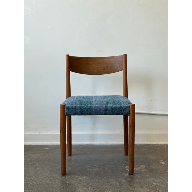 Textile Vintage Blue Tweed & Teak Side Chair For Sale - Image 7 of 10