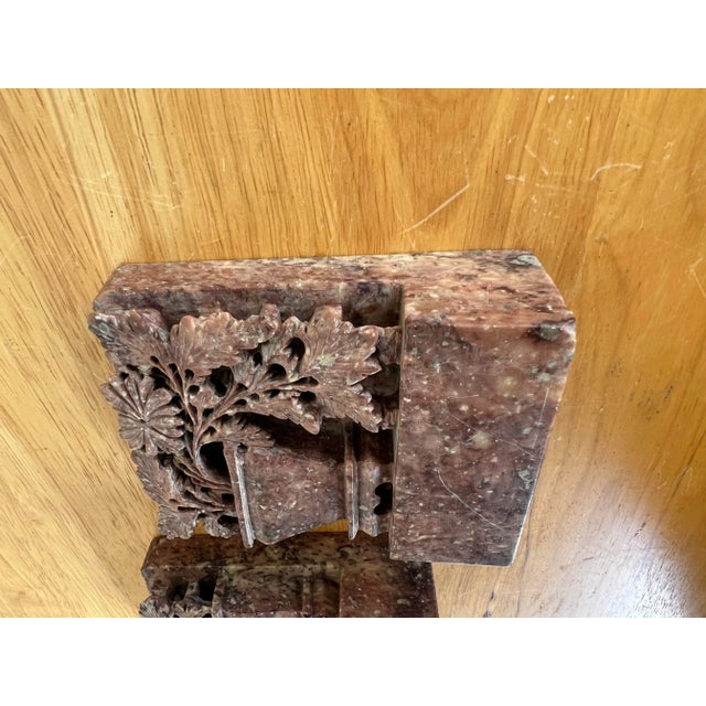 Stone Hand Carved Soapstone Asian Bookends - A Pair For Sale - Image 7 of 11