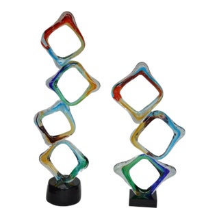 Colorful Italian Murano Tall Glass Sculptures For Sale