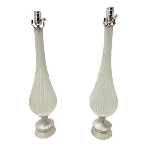 1950s Pearl Opaline Murano Glass Lamps - a Pair