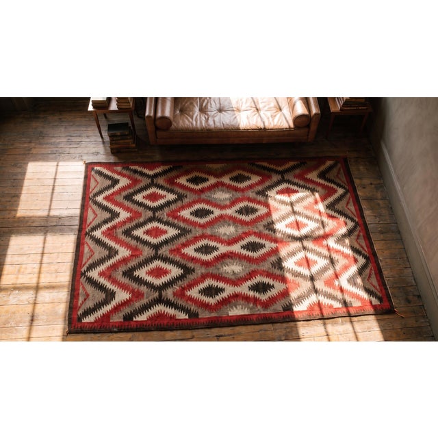 Textile Stupendous Small Light Grey Field With Tricolor Double Lozenges in a Geometric Design American Navajo Rug For Sale - Image 7 of 9