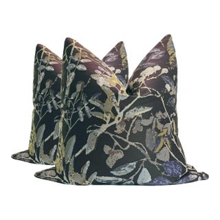 Botanical Brocade Pillows in Deep Plum - A Pair For Sale