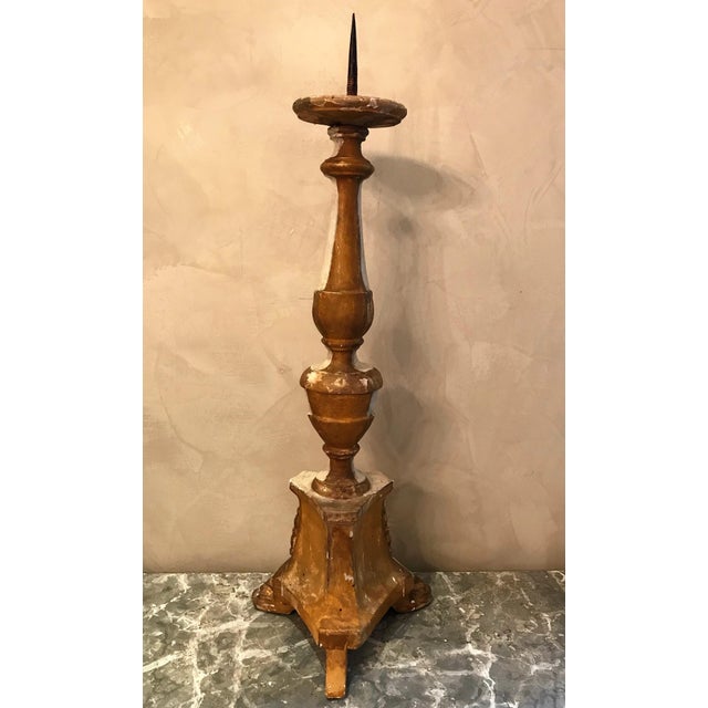 Traditional 19th C Italian Gilt Wood and White Paint Candlestick For Sale - Image 3 of 9