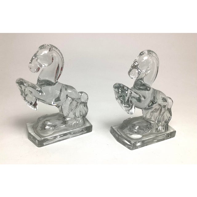Mid-Century Modern Glass Rearing Horse Bookends Pair by L.E. Smith. Each 8inches tall by 6“ x 3“ They are in wonderful...