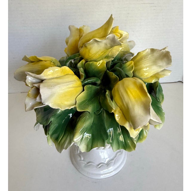 Ceramic Vintage Italian Hand-Painted Yellow Tulip Majolica Bouquet Centerpiece For Sale - Image 7 of 12