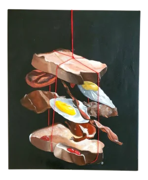 "Breakfast Deconstructed" Contemporary Surrealist Style Mixed-Media Painting by Grace Davis