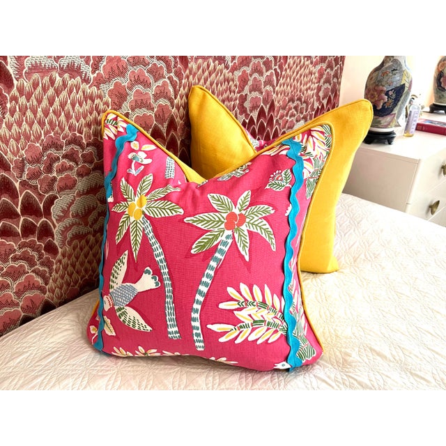 Contemporary Thibaut Goa Hot Pink Blue Yellow Pillow Covers a Pair