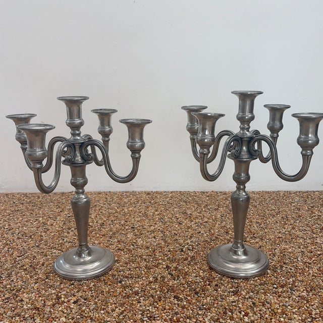 Pair of Italian Pewter Candelabras - Mid 20th Century For Sale - Image 11 of 11