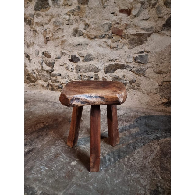 Brown French Rustic Walnut Stool, 1950s For Sale - Image 8 of 11