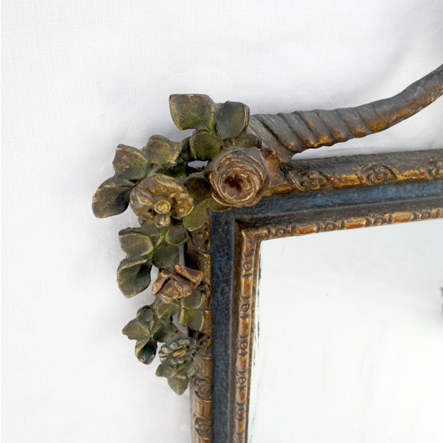 Brown Carved & Painted Floral Pattern Frame Rectangle Decorative Wall Mirror For Sale - Image 8 of 14