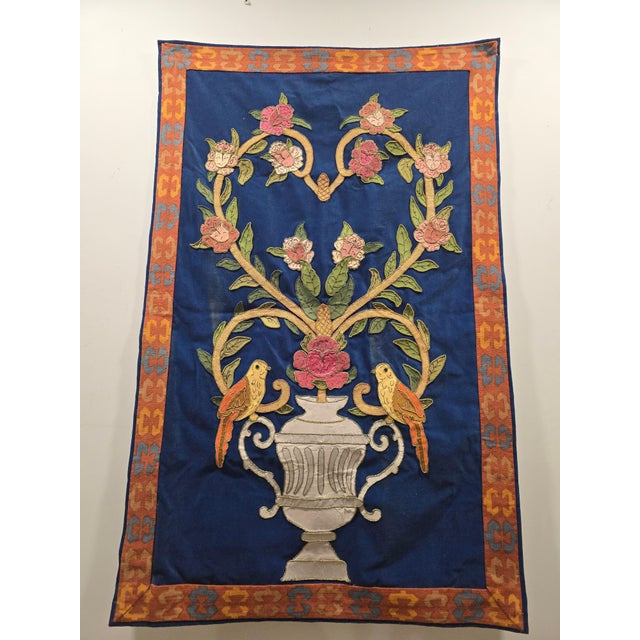 Textile Large Floral and Bird Tapestry with Classical Urn, 1920 For Sale - Image 7 of 11