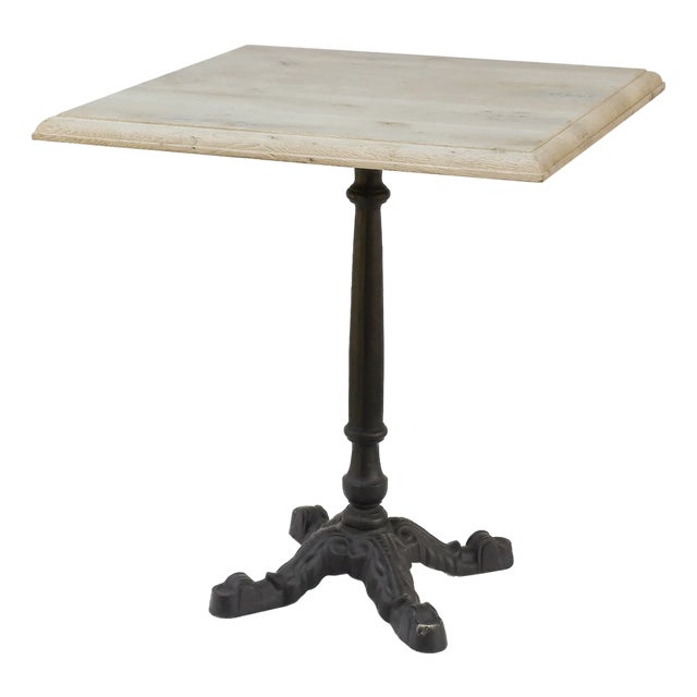 Matthew Izzo Home Avignon Lightly Distressed Oak French Bistro Table With Cast Iron Base - Square For Sale