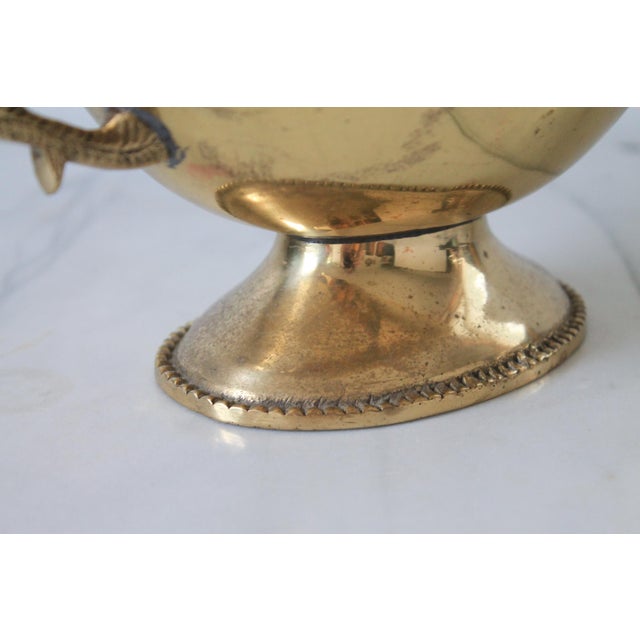 Brass Vintage Oval Brass Pedestal Bowl W/ Ornate Handles For Sale - Image 8 of 12