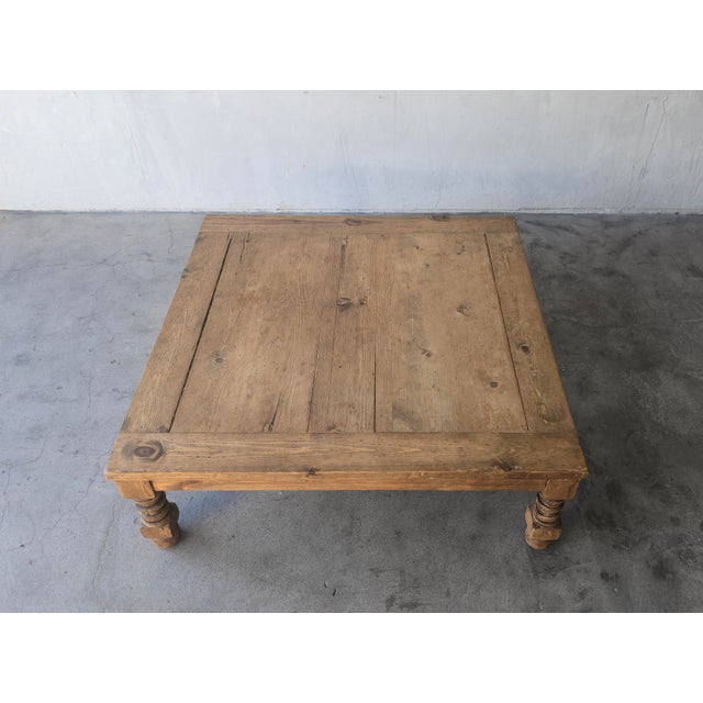 4ft Square Antique Rustic English Pine Coffee Table For Sale - Image 4 of 6