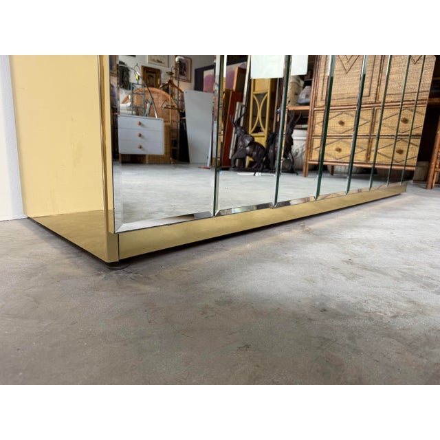 Wood 1970’s Hollywood Regency Ello Brass & Beveled Mirror Credenza Sideboard For Sale - Image 7 of 12