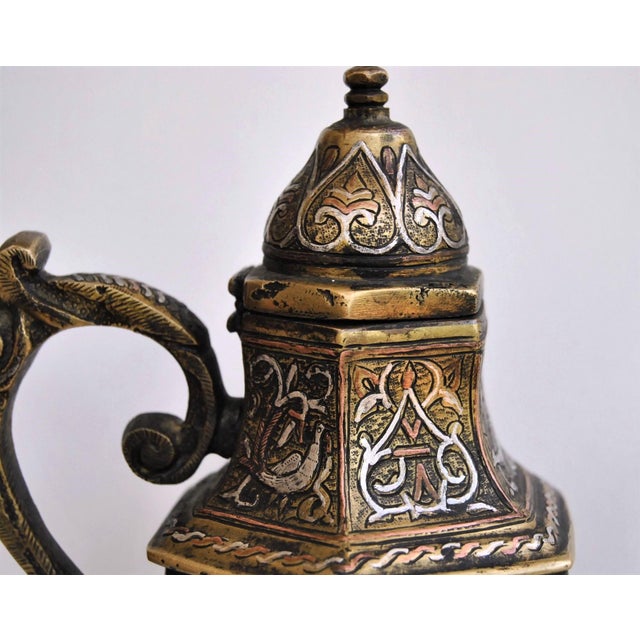 Metal Antique Silver Inlaid Coffee Tea Pot Mosul Ayyubid For Sale - Image 7 of 11
