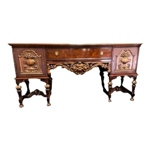 Al Capone's Chicago Era Antique Spanish Revival Walnut and Burlwood 78" Sideboard - 1920s