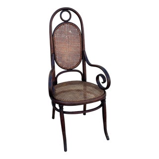 Vienna Secession Bent Oak & Cane High Back Armhair No. 17 by Thonet For Sale
