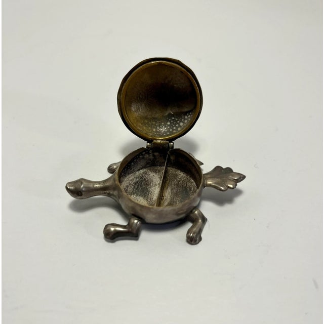 Antique Silver Plated Miniature Candy Hinged Turtle Snuff Pill Box Trinket Aprox. dimensions: 2"L x 1.5"W Weight" 0.5 OZ /...