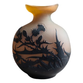 Art Nouveau Orange and Black Multilayer Glass Thistle Vase by Emile Gallé, 1900s For Sale