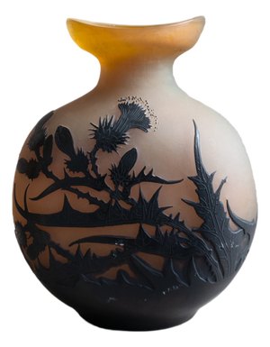 Art Nouveau Orange and Black Multilayer Glass Thistle Vase by Emile Gallé, 1900s