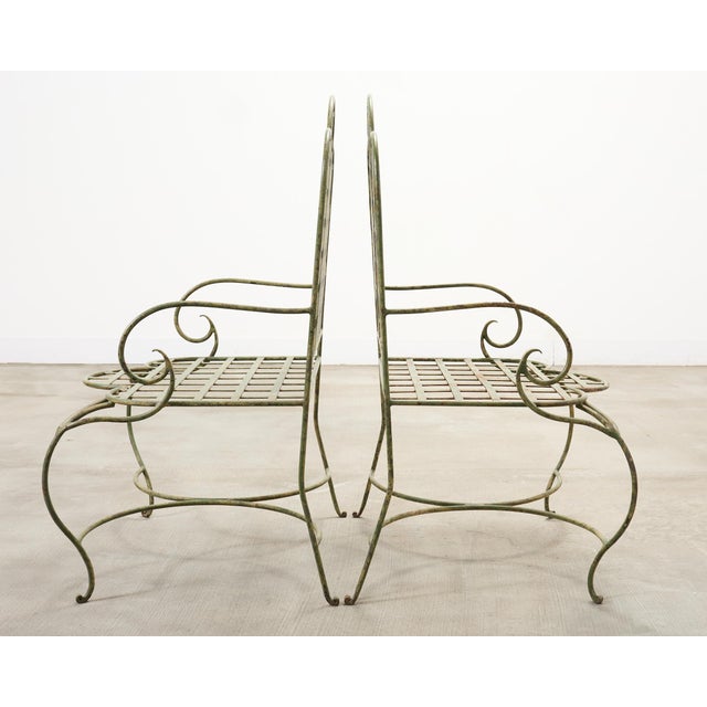 Metal Set of Four Rose Tarlow Style Iron Lattice Garden Chairs For Sale - Image 7 of 18