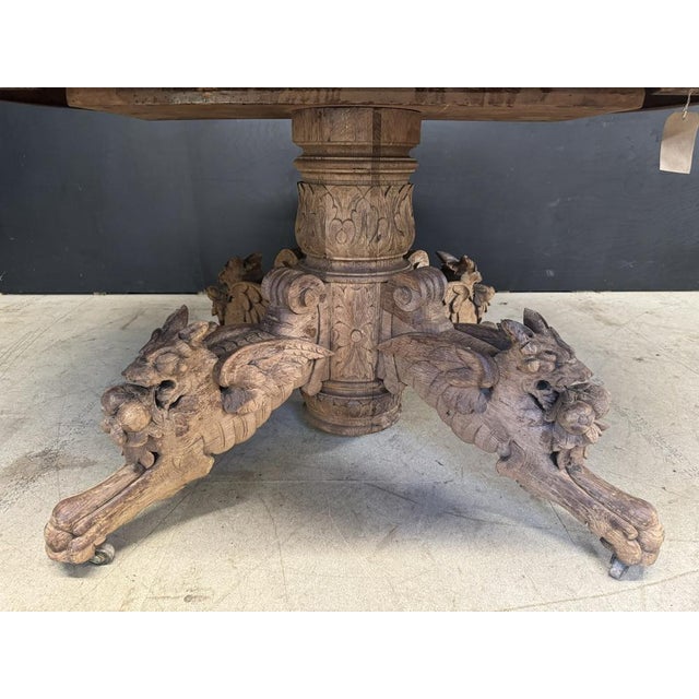 French Carved Oak Hunting Table, 1860 For Sale - Image 4 of 14