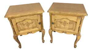 Vintage French Louis Style Oak Nightstands, Set of 2